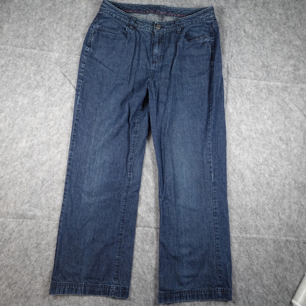LL Bean Jeans Womens 14 Blue Wide Leg Dark Wash Denim Cotton Classic